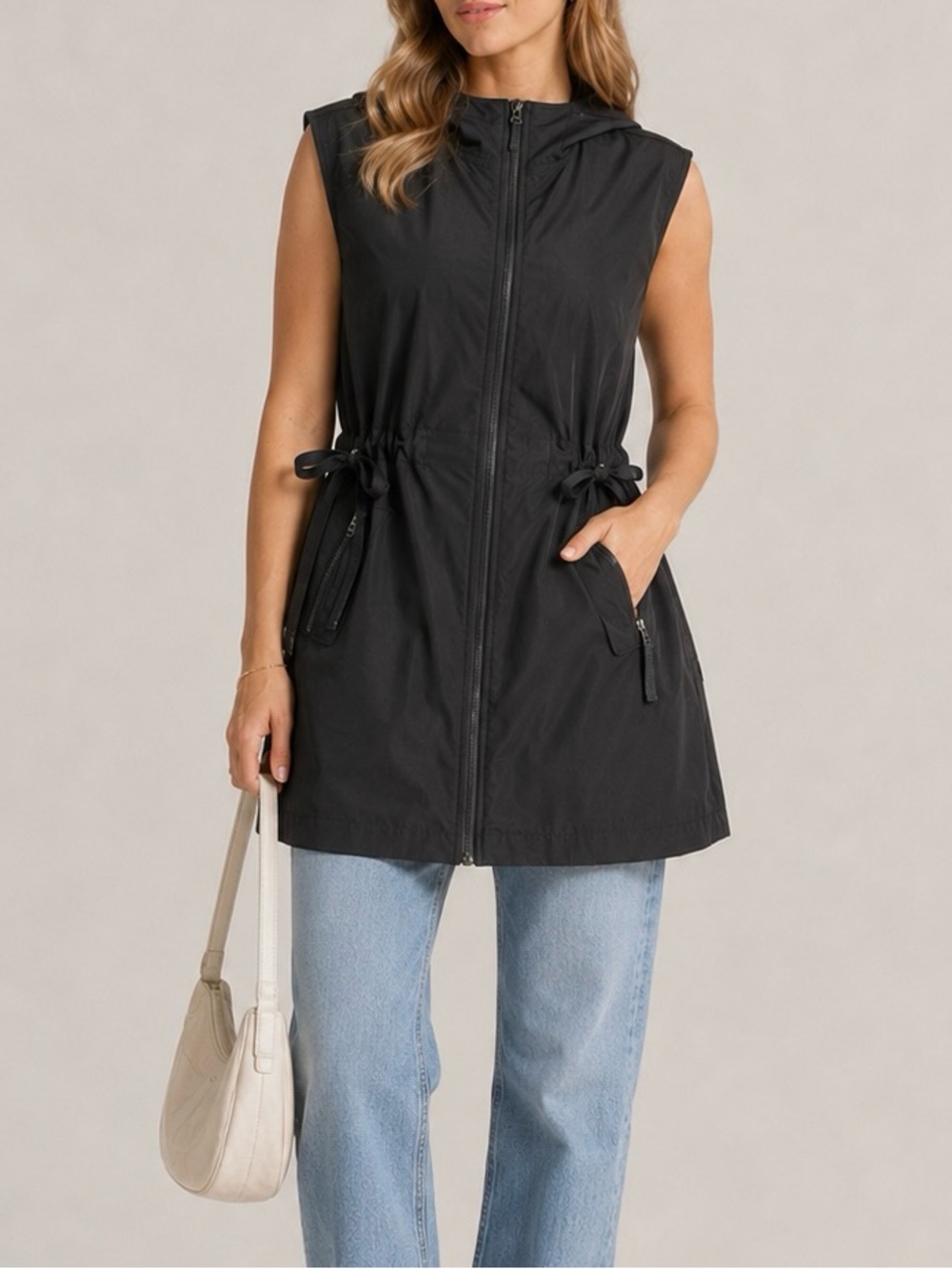 Simply Vera Vera Wang Sleeveless Black Hooded Drawstring Vest